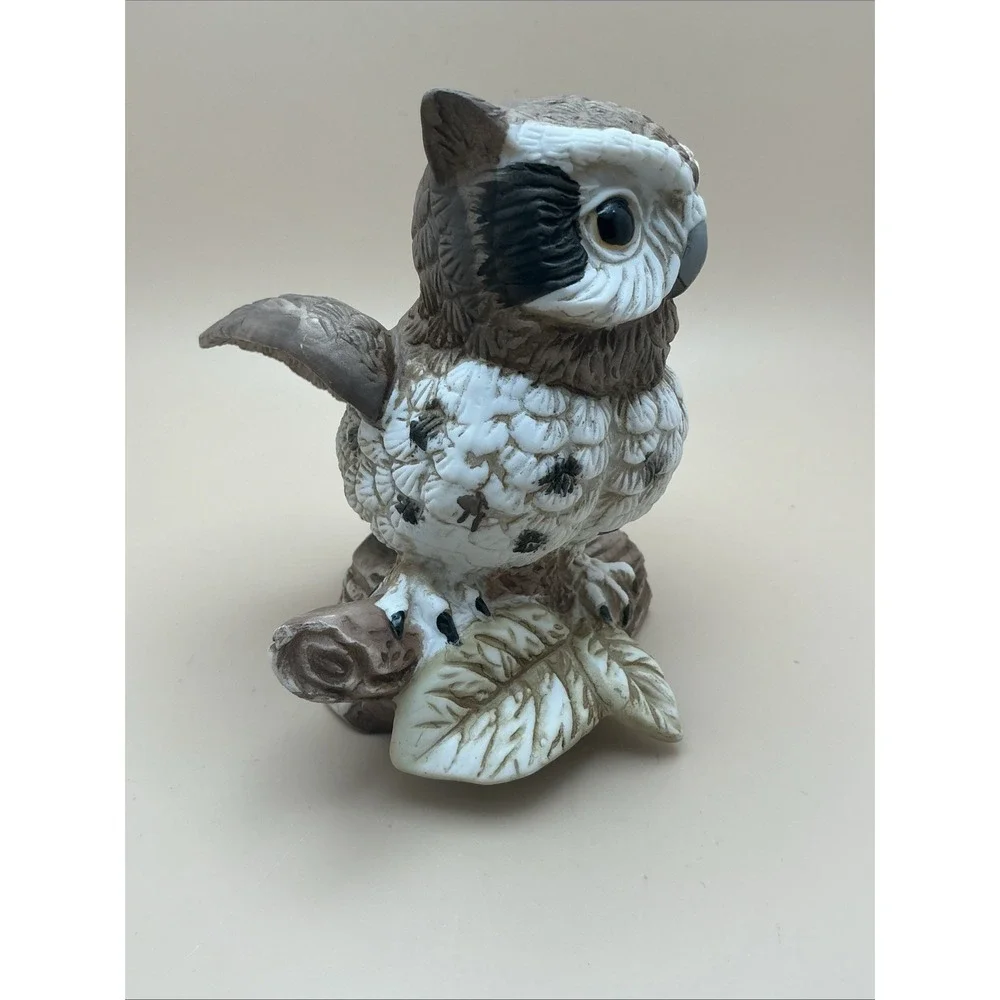 Vintage Homco Great Horned Owl‎ Ceramic Figurine, Taiwan, 1980s.